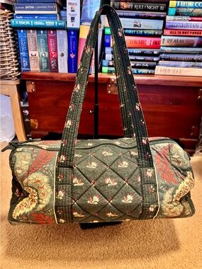 Vintage Quilted Floral Travel Duffel Bag - Green